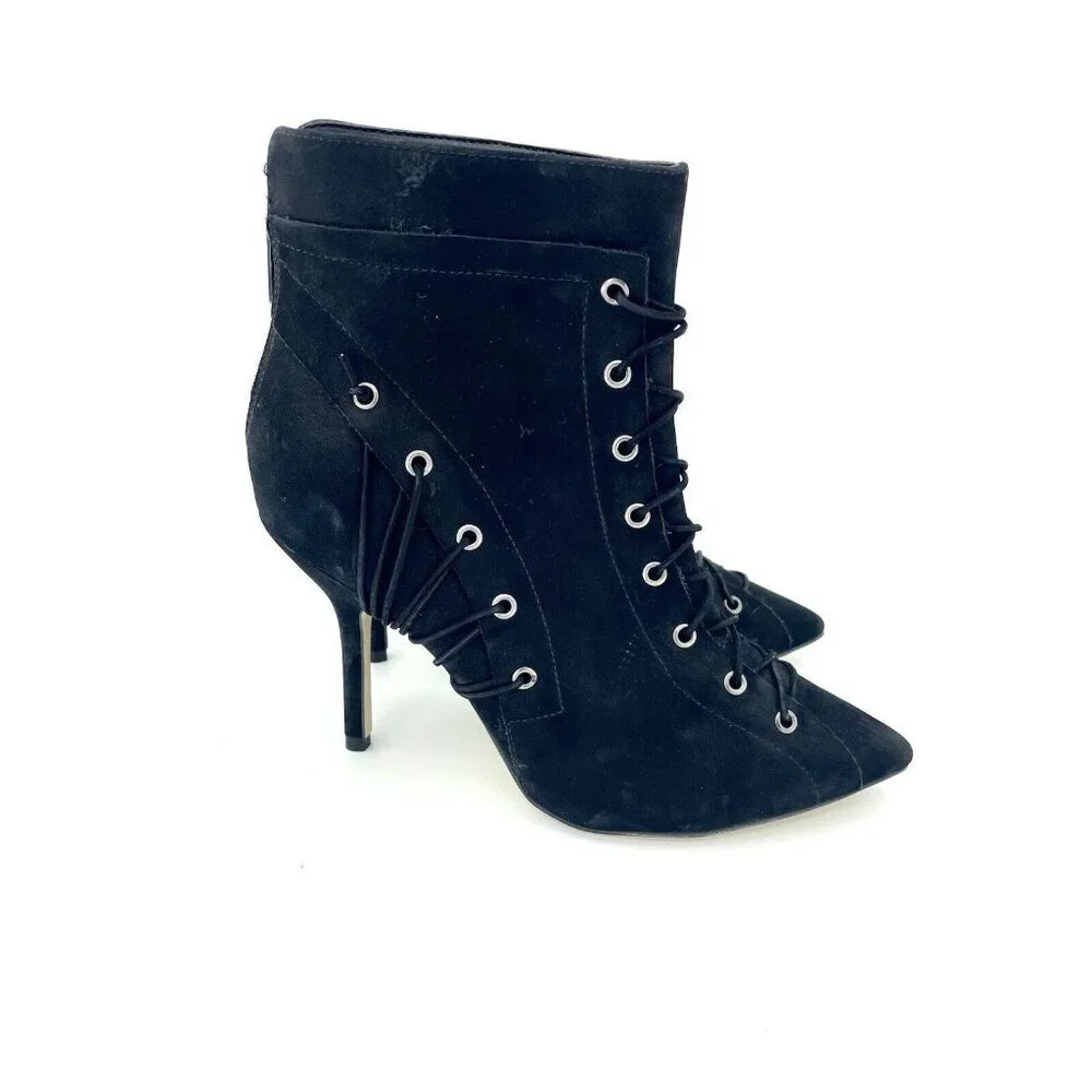 Catherine Malandrino Ankle Booties Black Suede Leather Lace Up SZ 7 New
